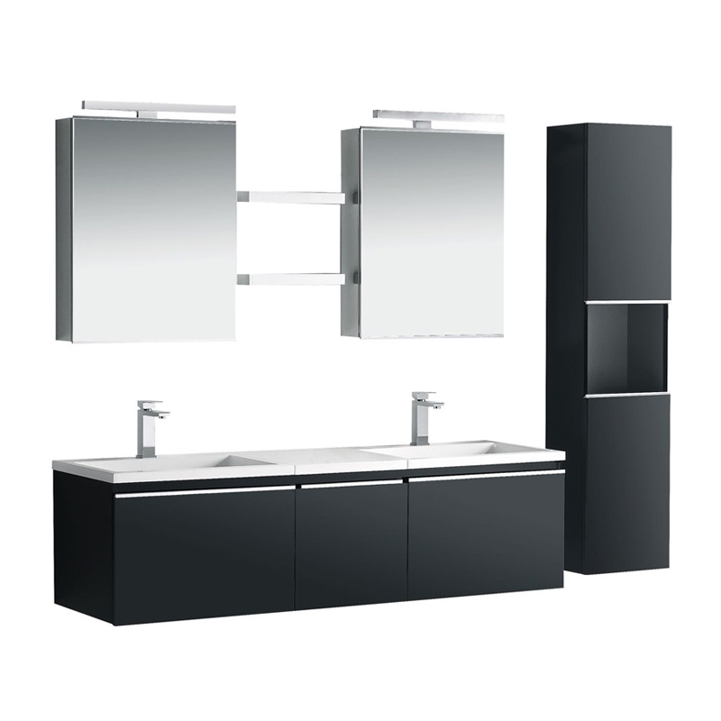 60” Black Double Sink Modern Bathroom Vanity With Double Medicine Cabinet